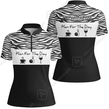 Custom Bowling Jersey Polo Shirt, Pink Zebra Pattern Bowling, Custom Bowling Jersey Team Shirt For Players With Name & Team Name