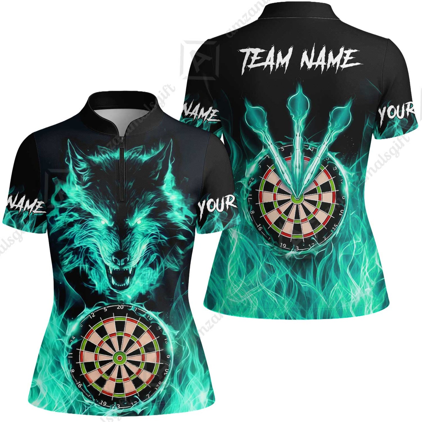 Custom Darts Jersey Polo Shirt, Dartboard Fierce Wolf Design, Uniform Dart - Personalized Name And Team Name