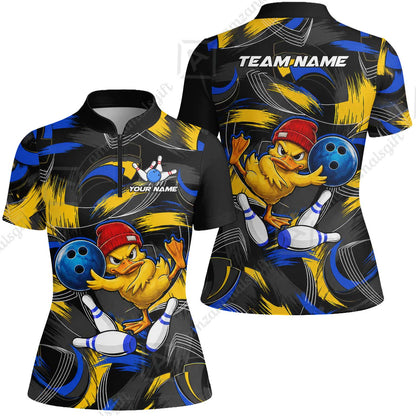 Custom Bowling Jersey Polo Shirt, Angry Grunge Splash Duckling, Custom Bowling Jersey Team Shirt For Players With Name and Team Name