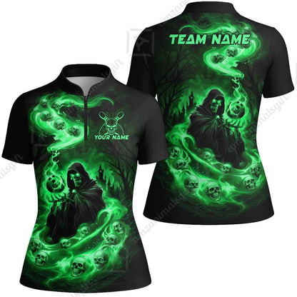 Custom Bowling Jersey Polo Shirt, Fiery Pool Shark, Custom Bowling Jersey Team Shirt For Players With Name & Team Name