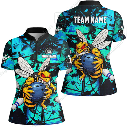 Custom Bowling Jersey Polo Shirt, The Wild Wasp Strike, Custom Bowling Jersey Team Shirt For Players With Name & Team Name