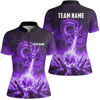 Custom Bowling Jersey Polo Shirt, Asian Dragon's Fire Strike, Custom Bowling Jersey Team Shirt For Players With Name & Team Name