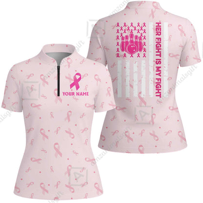 Custom Bowling Jersey Polo Shirt, Her Fight Is My Fight, Personalized Name And Team Name
