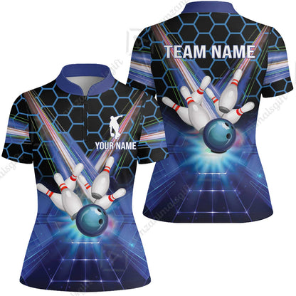 Blue Bowling Custom Men Polo Shirt, Bowling Personalized Polo Shirt, Bowling Shirt Custom Name and Team Name