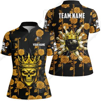 Custom Bowling Jersey Polo Shirt, Royal Skull Bowling, Custom Bowling Jersey Team Shirt For Players With Name & Team Name