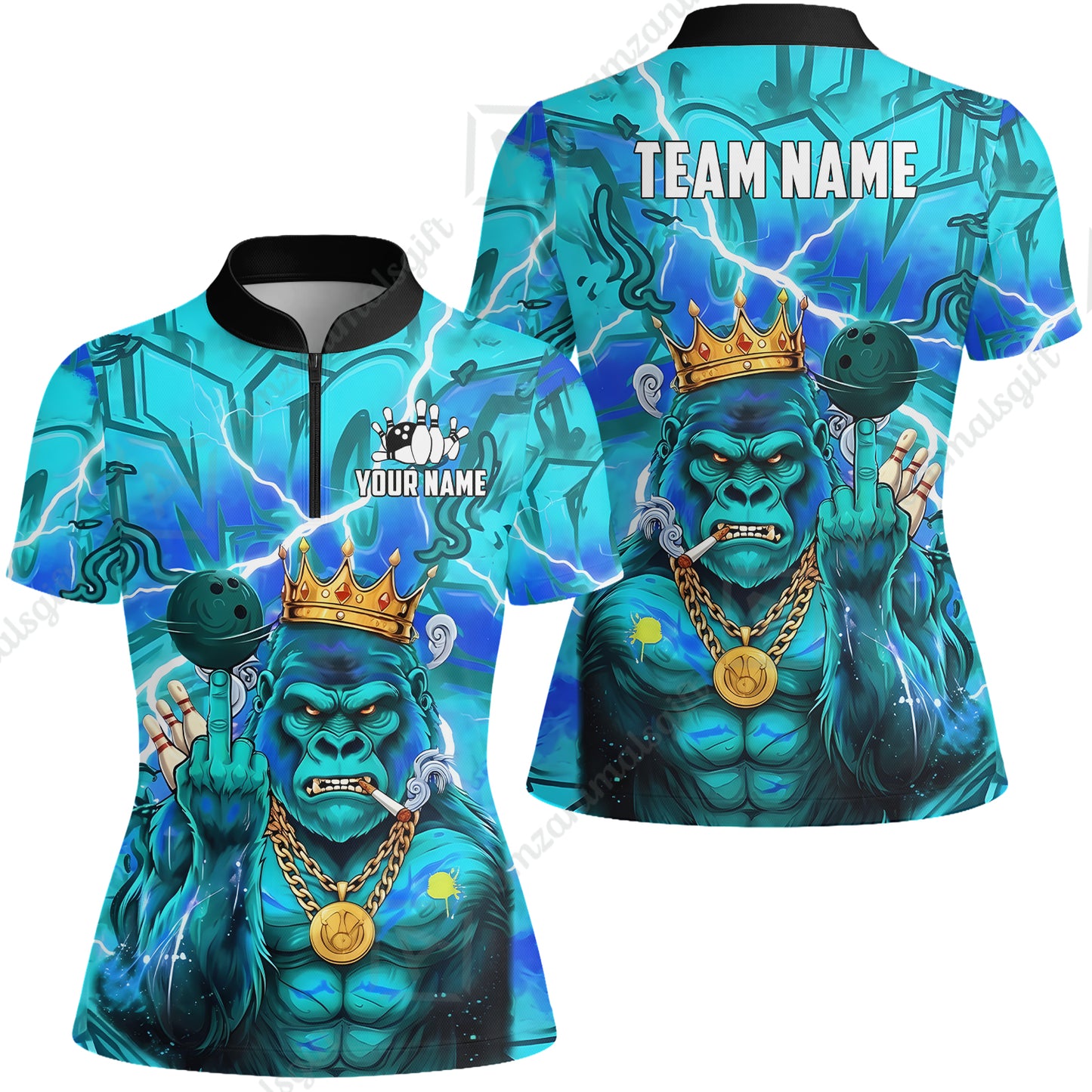 Custom Bowling Jersey Polo Shirt, Rebellious Gorilla King & Street Graffiti, Custom Bowling Jersey Team Shirt For Players With Name & Team Name