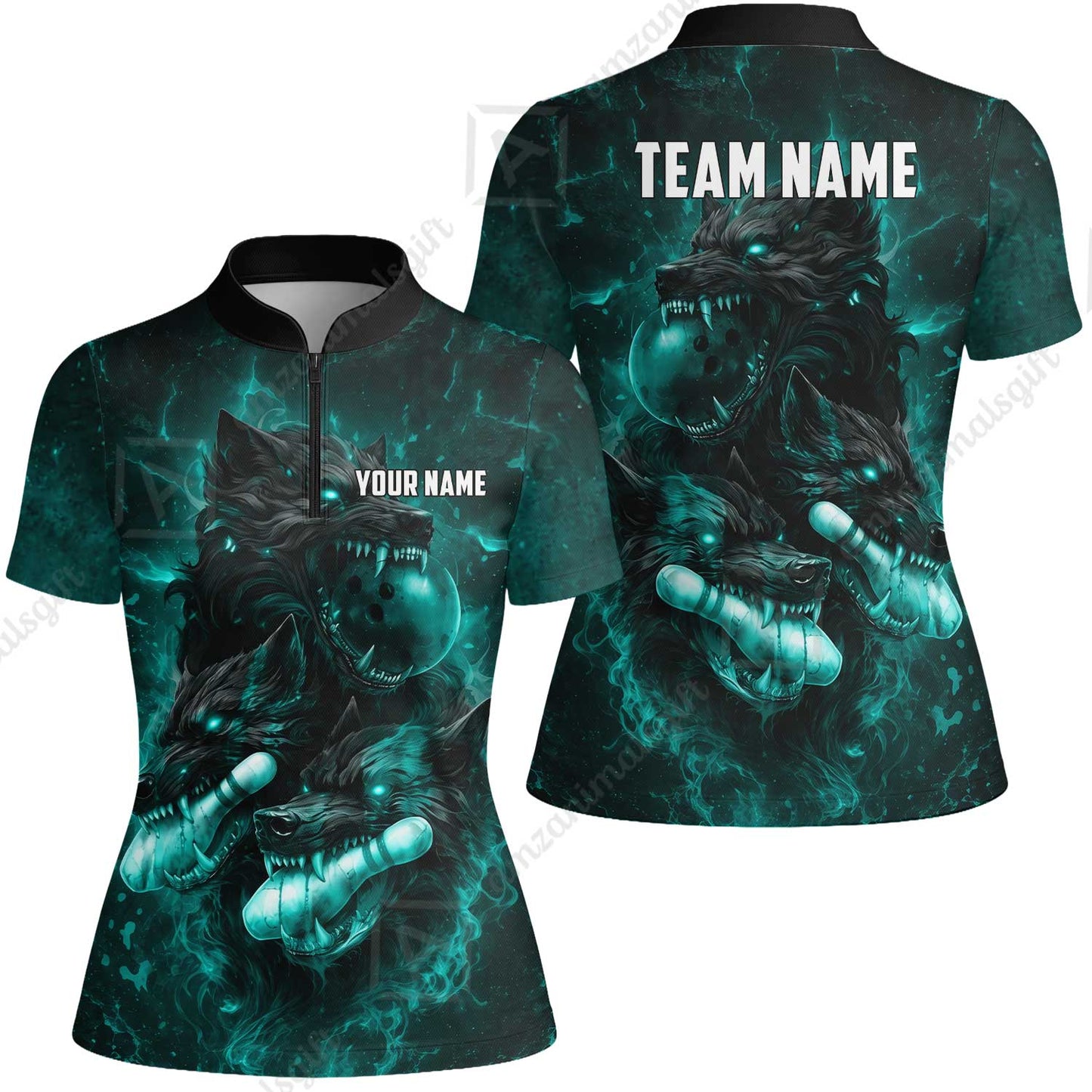 Custom Bowling Jersey Polo Shirt, Dark Fantasy Hellfire Werewolf, Custom Bowling Jersey Team Shirt For Players With Name & Team Name