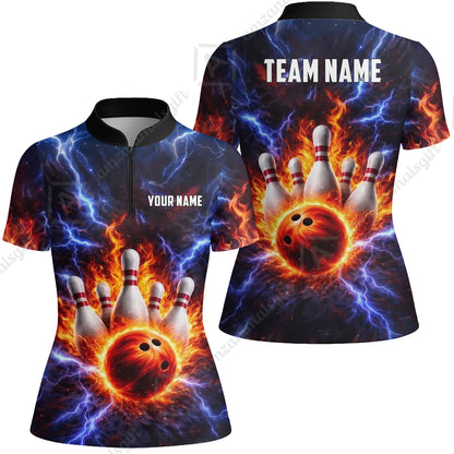 Custom Bowling Jersey Polo Shirt, Electric Lightning Storm Bowling, Custom Bowling Jersey Team Shirt For Players With Name and Team Name