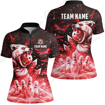 Custom Bowling Jersey Polo Shirt, Arctic Bear & Crystal Galaxy, Custom Bowling Jersey Team Shirt For Players With Name & Team Name