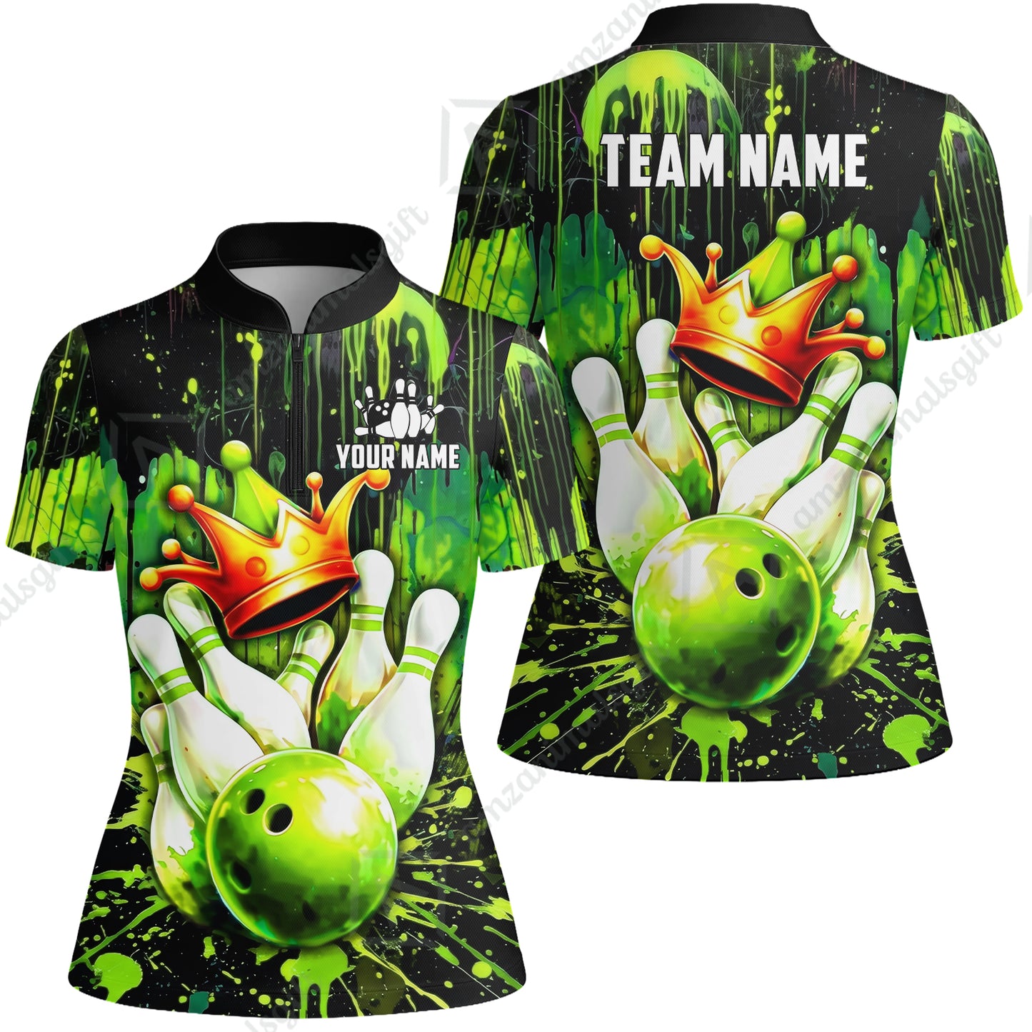 Custom Bowling Jersey Polo Shirt, Neon King Crown, Custom Bowling Jersey Team Shirt For Players With Name and Team Name