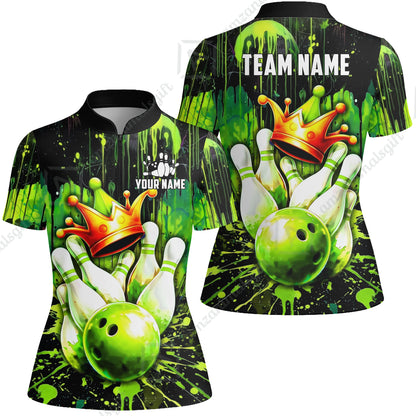 Custom Bowling Jersey Polo Shirt, Neon King Crown, Custom Bowling Jersey Team Shirt For Players With Name and Team Name