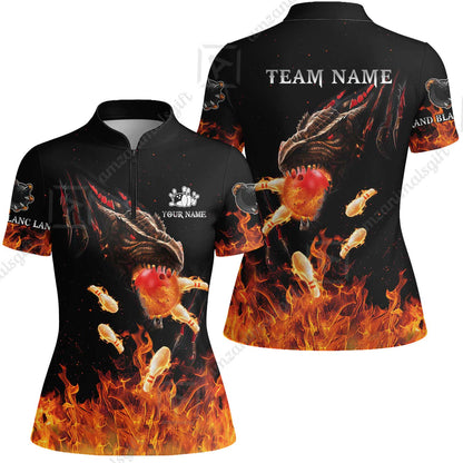 Customized Bowling Polo, Dragon Ball Fire Bowling Jersey Multicolor Option Customized Name, Team Name Polo Jerseys Shirt For Mike