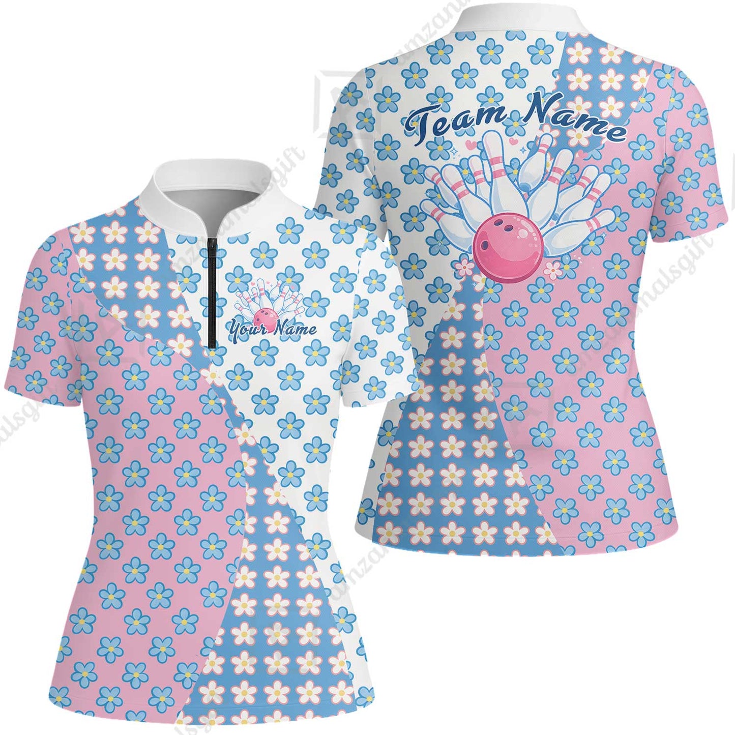 Custom Bowling Jersey Polo Shirt, Pastel Retro Flower Power Bloom, Custom Bowling Jersey Team Shirt For Players With Name and Team Name