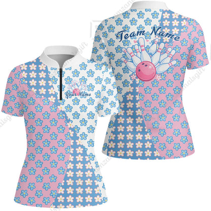 Custom Bowling Jersey Polo Shirt, Pastel Retro Flower Power Bloom, Custom Bowling Jersey Team Shirt For Players With Name and Team Name