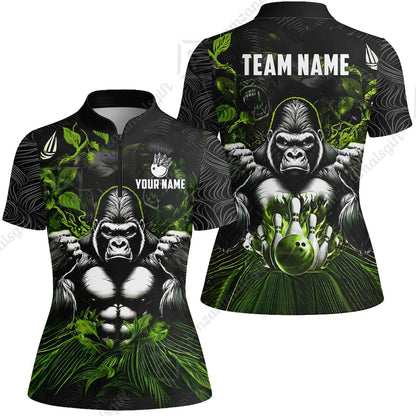 Custom Bowling Jersey Polo Shirt, Furious Gorilla Mascot, Custom Bowling Jersey Team Shirt For Players With Name & Team Name