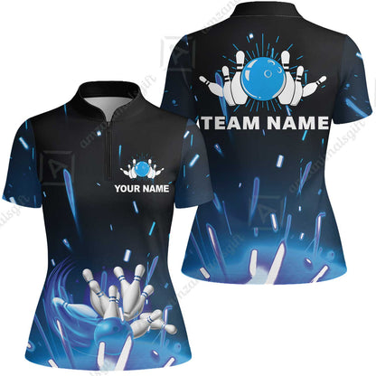 Bowling Men Polo Shirt Custom Name - Blue Bowling Personalized Bowling Polo Shirt - Gift For Friend, Family, Bowling Lovers