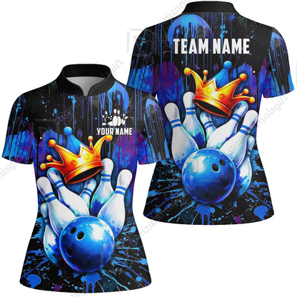Custom Bowling Jersey Polo Shirt, Neon King Crown, Custom Bowling Jersey Team Shirt For Players With Name and Team Name