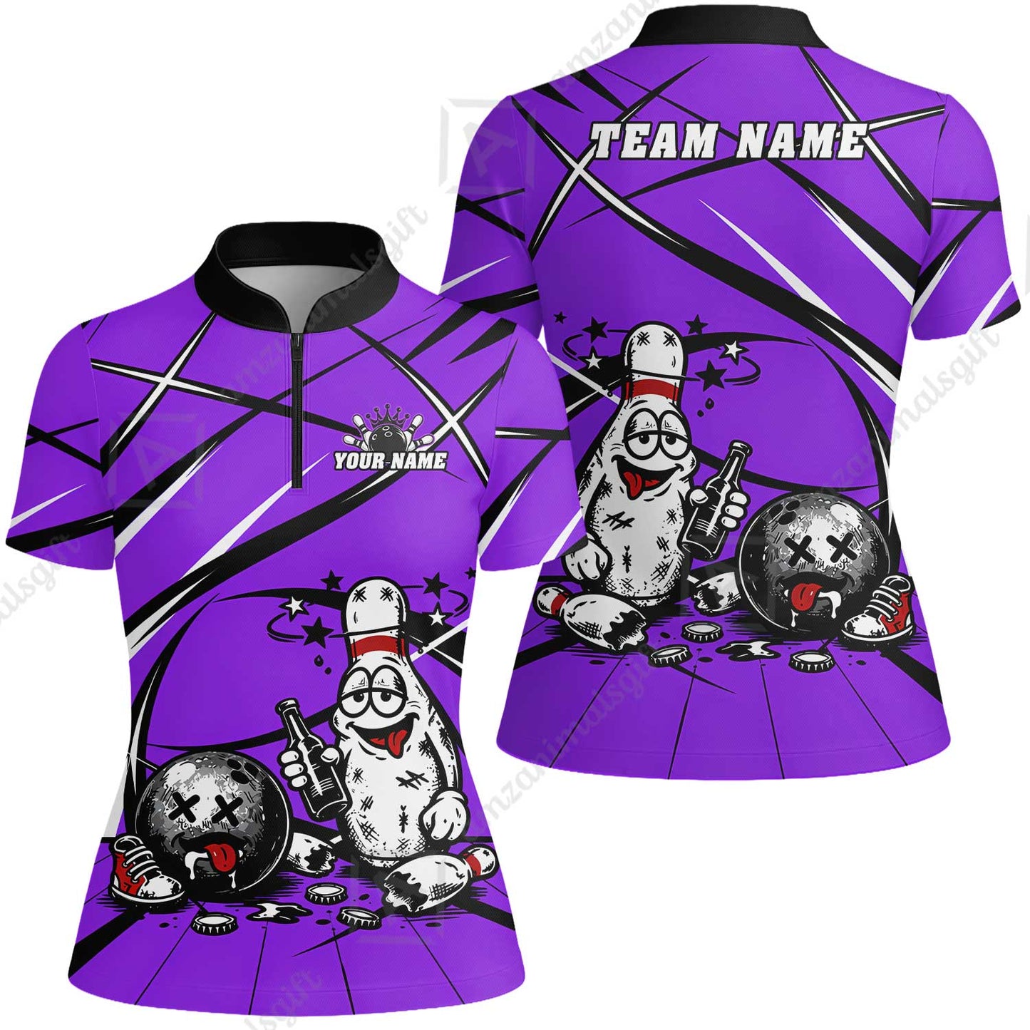 Custom Bowling Jersey Polo Shirt, Drunk Bowling Pin And Ball, Custom Bowling Jersey Team Shirt For Players With Name & Team Name