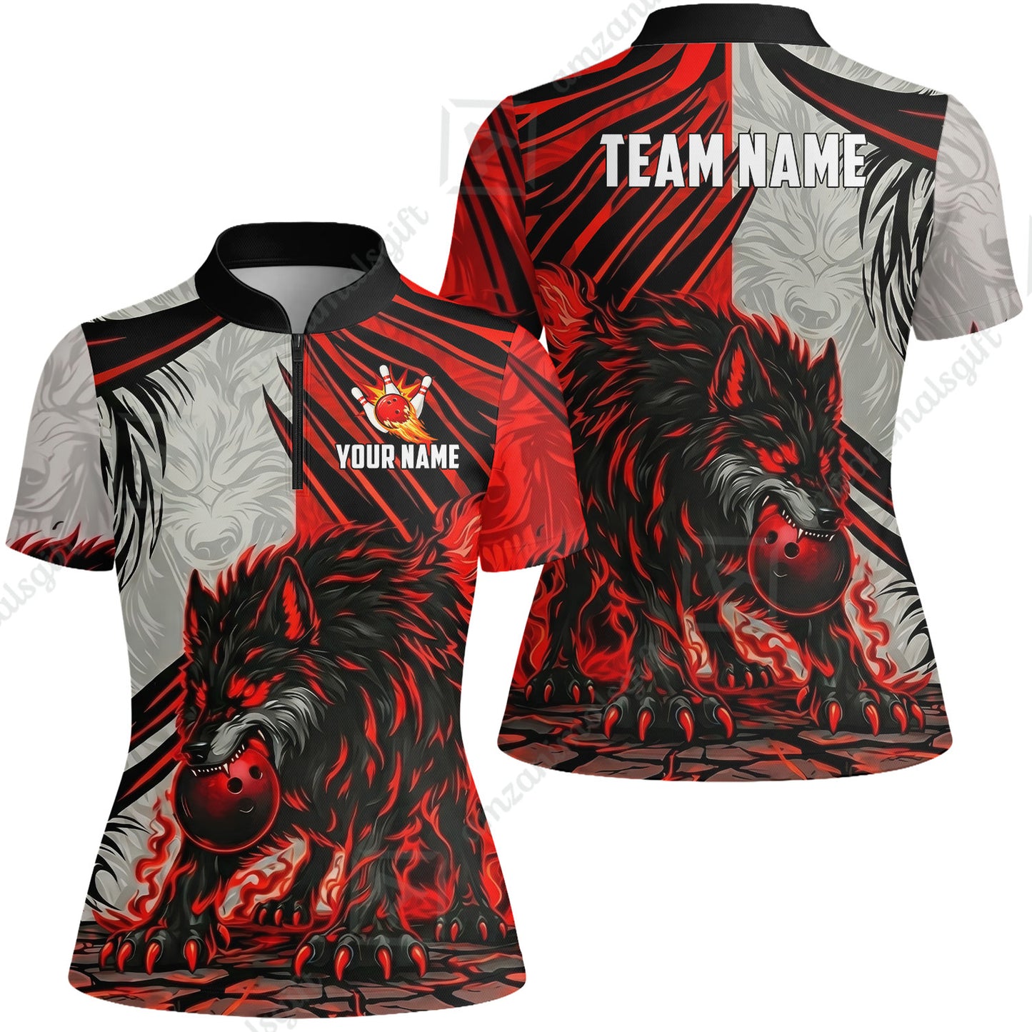 Custom Bowling Jersey Polo Shirt, Lone Wolf Strike & Emerald Frost, Custom Bowling Jersey Team Shirt For Players With Name & Team Name