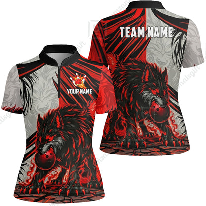 Custom Bowling Jersey Polo Shirt, Lone Wolf Strike & Emerald Frost, Custom Bowling Jersey Team Shirt For Players With Name & Team Name
