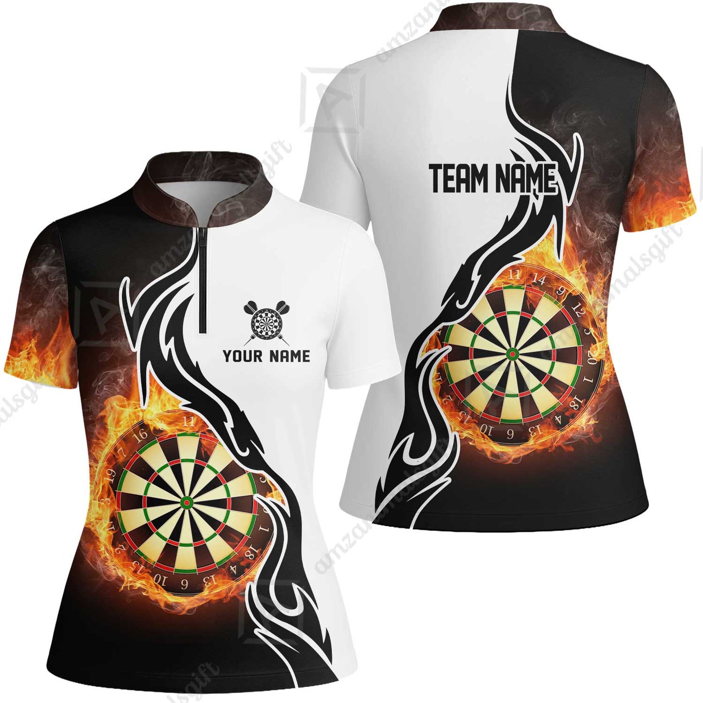 Custom  Fire Pattern Darts Team Jersey Unisex Polo Shirts, Custom flame Pattern Darts Team Jerseys Uniform