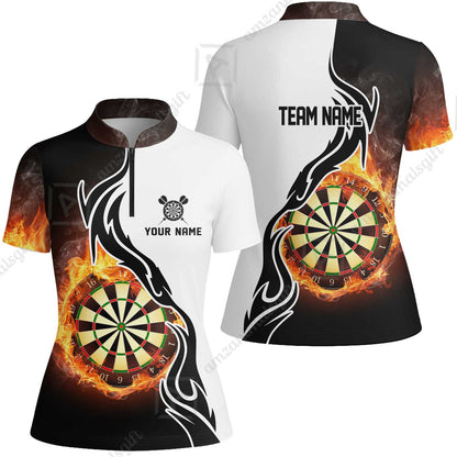 Custom  Fire Pattern Darts Team Jersey Unisex Polo Shirts, Custom flame Pattern Darts Team Jerseys Uniform