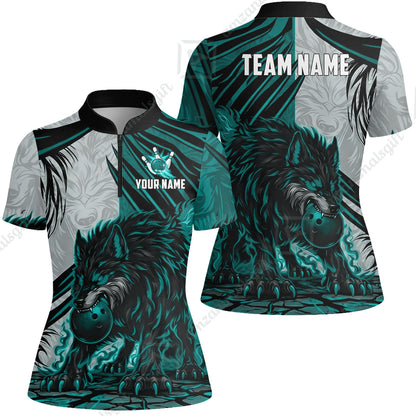 Custom Bowling Jersey Polo Shirt, Lone Wolf Strike & Emerald Frost, Custom Bowling Jersey Team Shirt For Players With Name & Team Name