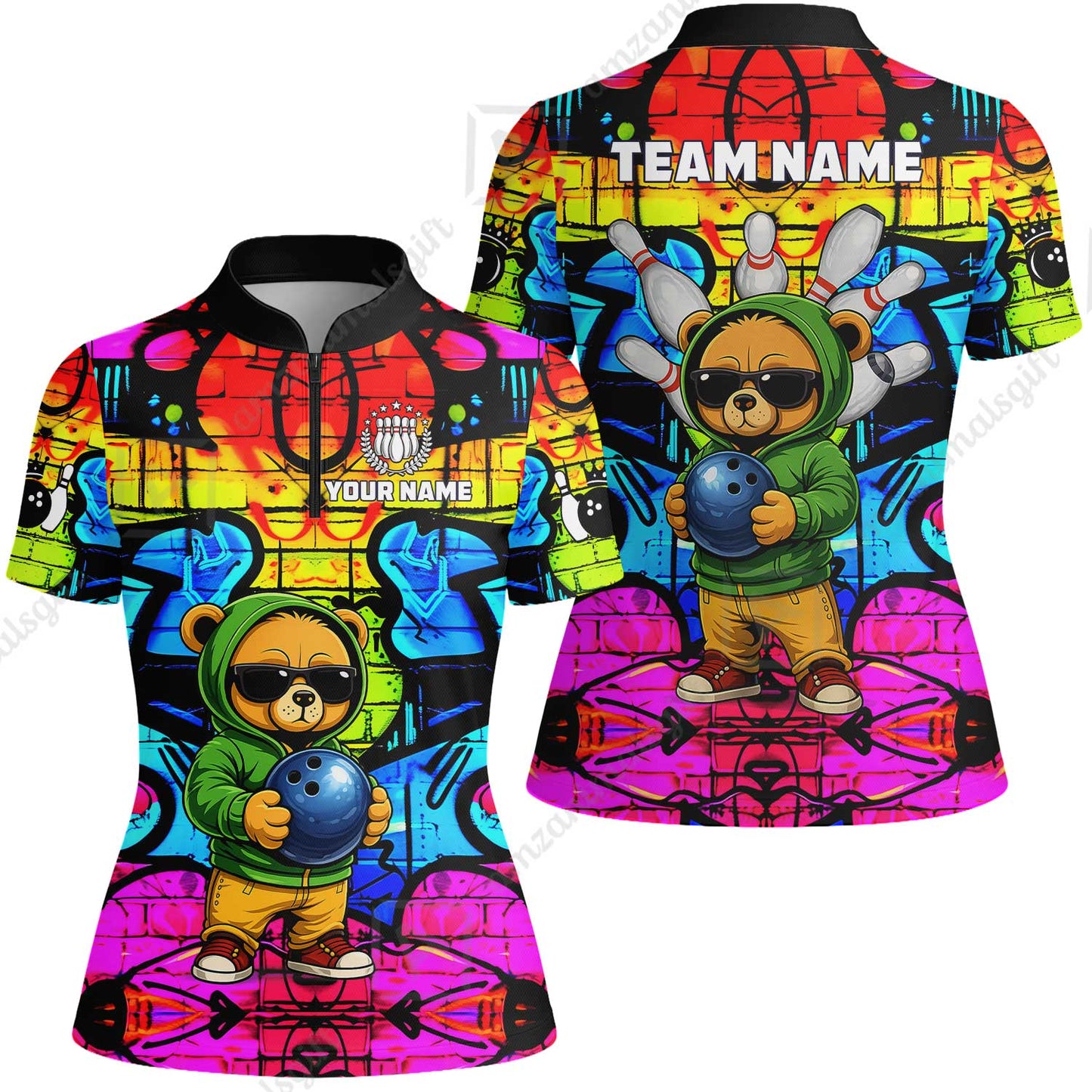 Custom Bowling Jersey Polo Shirt, Urban Street Art Bowling, Custom Bowling Jersey Team Shirt For Players With Name & Team Name