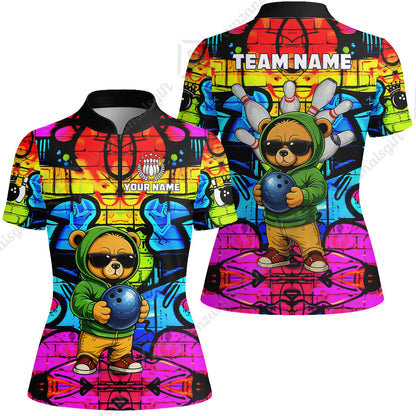 Custom Bowling Jersey Polo Shirt, Urban Street Art Bowling, Custom Bowling Jersey Team Shirt For Players With Name & Team Name