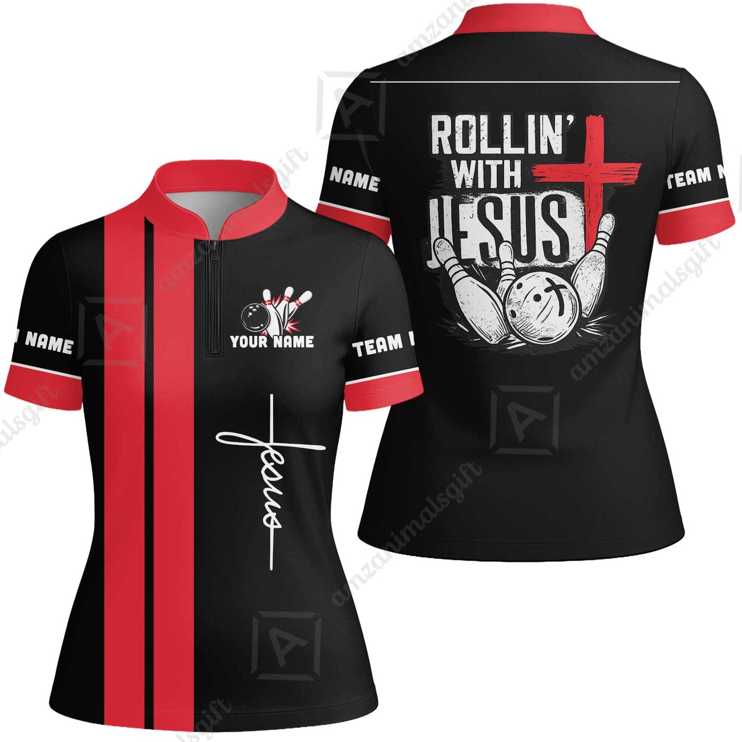 Custom Bowling Jersey Polo Shirt, Rollin With Jesus Bowling Custom Bowling Jersey Team Shirt For Players With Name & Team Name
