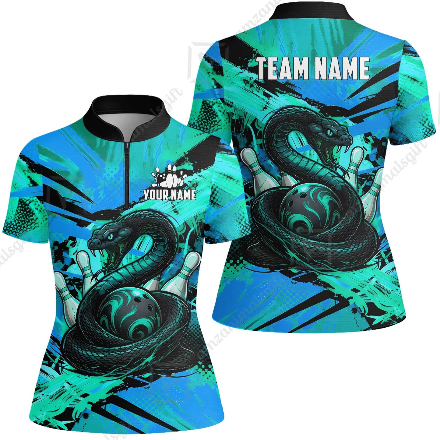 Custom Bowling Jersey Polo Shirt, Viper Venom Strike & Cyberpunk Splash, Custom Bowling Jersey Team Shirt For Players With Name & Team Name