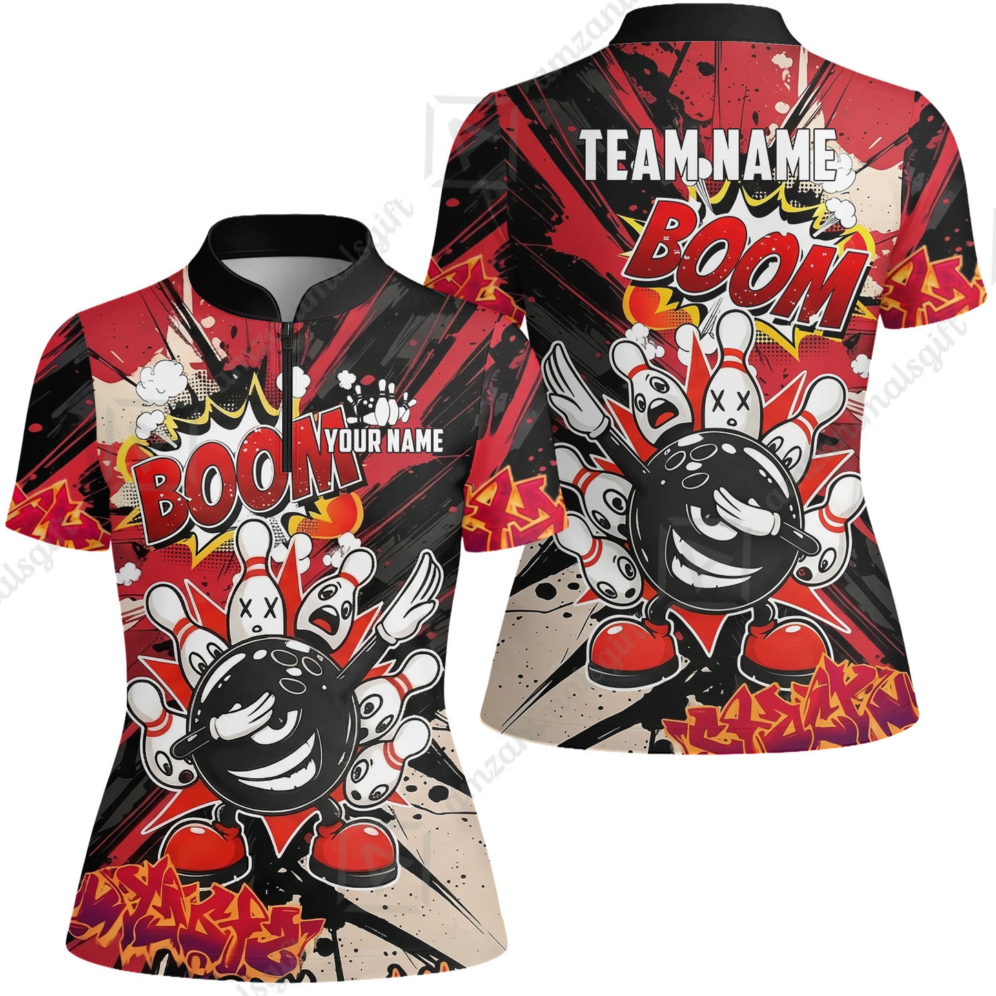 Custom Bowling Jersey Polo Shirt, Dabbing Cartoon Monster, Custom Bowling Jersey Team Shirt For Players With Name & Team Name