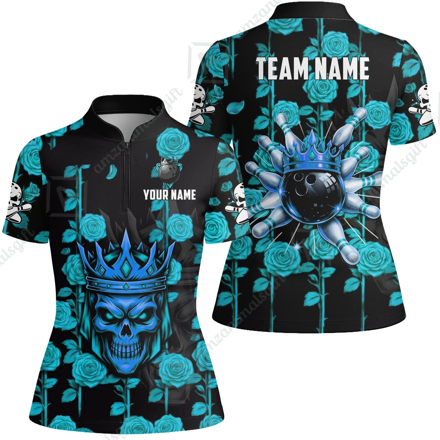 Custom Bowling Jersey Polo Shirt, Royal Skull Bowling, Custom Bowling Jersey Team Shirt For Players With Name & Team Name
