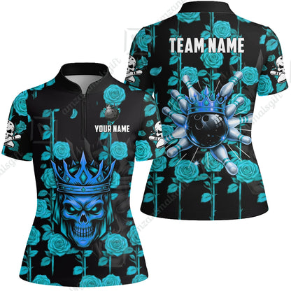 Custom Bowling Jersey Polo Shirt, Royal Skull Bowling, Custom Bowling Jersey Team Shirt For Players With Name & Team Name