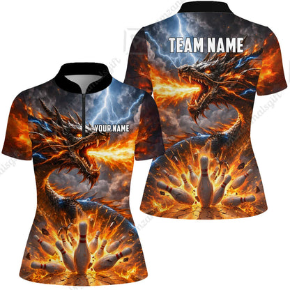 Customized Blazing Fire Dragon & Thunder Strike Bowling Jersey, Custom Name And Team Name For Bowlers