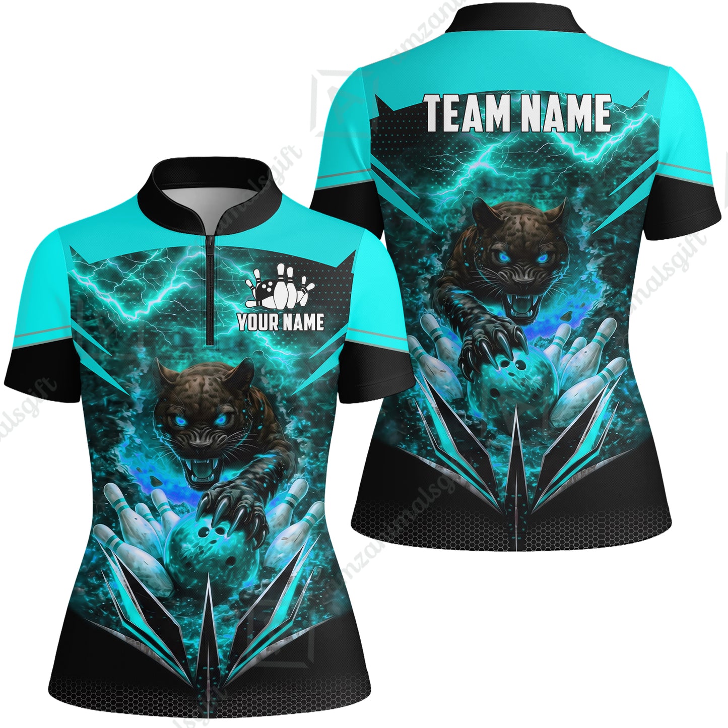 Custom Bowling Jersey Polo Shirt, Electric Panther Bowling, Personalized Name & Team Name