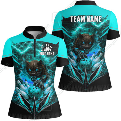 Custom Bowling Jersey Polo Shirt, Electric Panther Bowling, Personalized Name & Team Name