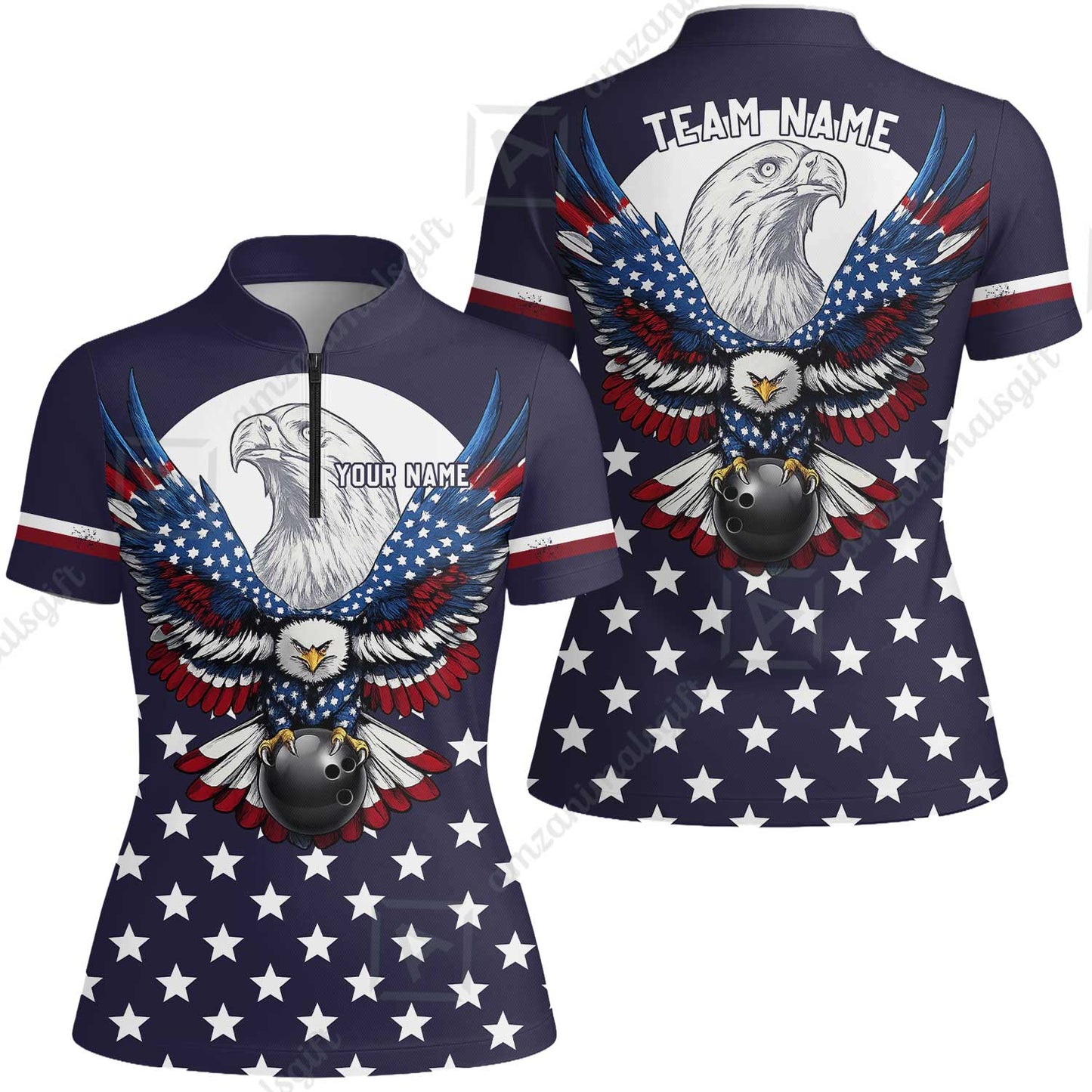 Custom Bowling Jersey Polo, Eagle American Flag, Custom Bowling Jersey Team Shirt For Players With Name & Team Name