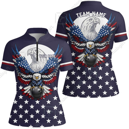 Custom Bowling Jersey Polo, Eagle American Flag, Custom Bowling Jersey Team Shirt For Players With Name & Team Name