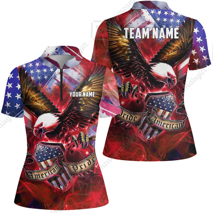 Custom Bowling Jersey Polo Shirt, American Pride Eagle, Personalized Name & Team Name