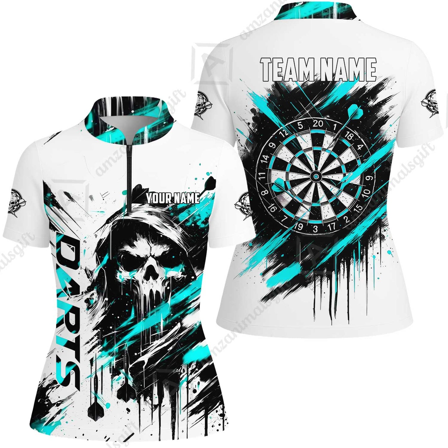 Custom Darts Jersey Polo Shirt, Grim Reaper Sketch Splatter, Custom Dart Jersey Team Shirt For Players With Name & Team Name