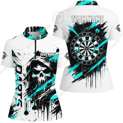 Custom Darts Jersey Polo Shirt, Grim Reaper Sketch Splatter, Custom Dart Jersey Team Shirt For Players With Name & Team Name