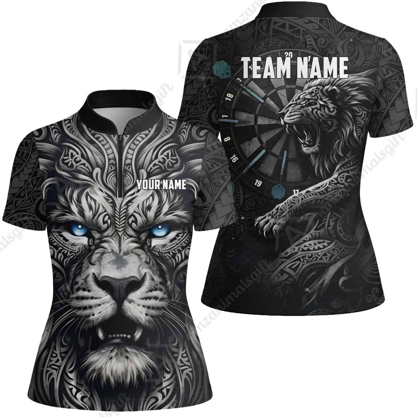 Custom Darts Team Jersey, Personalized Lion Darts Tribal Polo Shirt For Players With Name & Team Name