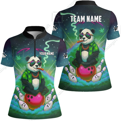 Custom Bowling Jersey Polo Shirt, Chill Panda & Cosmic Vibe, Custom Bowling Jersey Team Shirt For Players With Name & Team Name