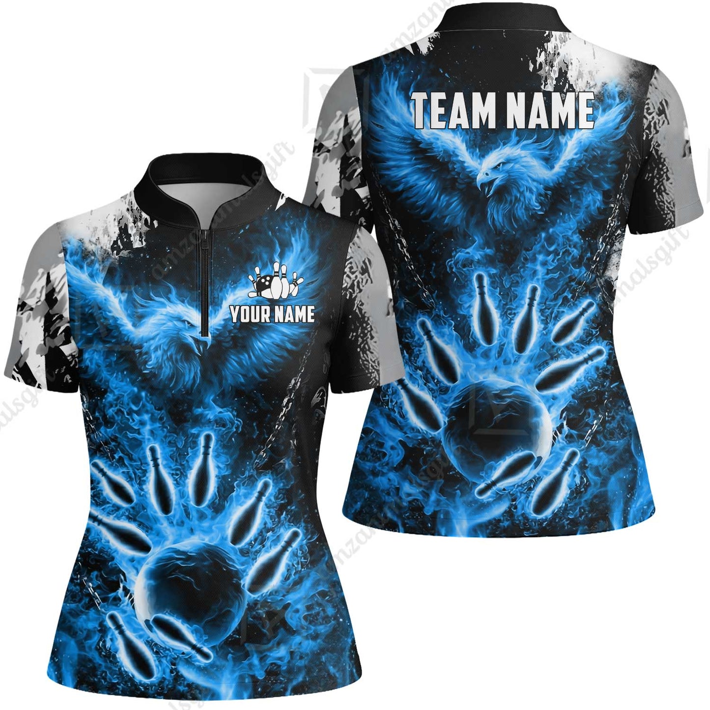 Custom Bowling Jersey Polo Shirt, Flaming Phoenix Bowling, Custom Bowling Jersey Team Shirt For Players With Name & Team Name