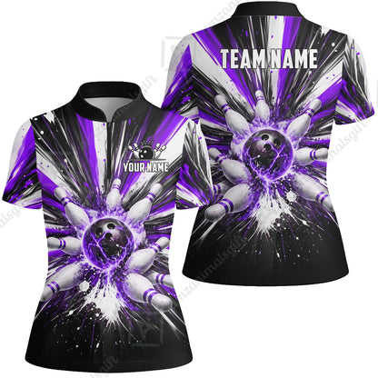 Custom Bowling Jersey Polo Shirt, Electric Burst Explosion, Custom Bowling Jersey Team Shirt For Players With Name and Team Name