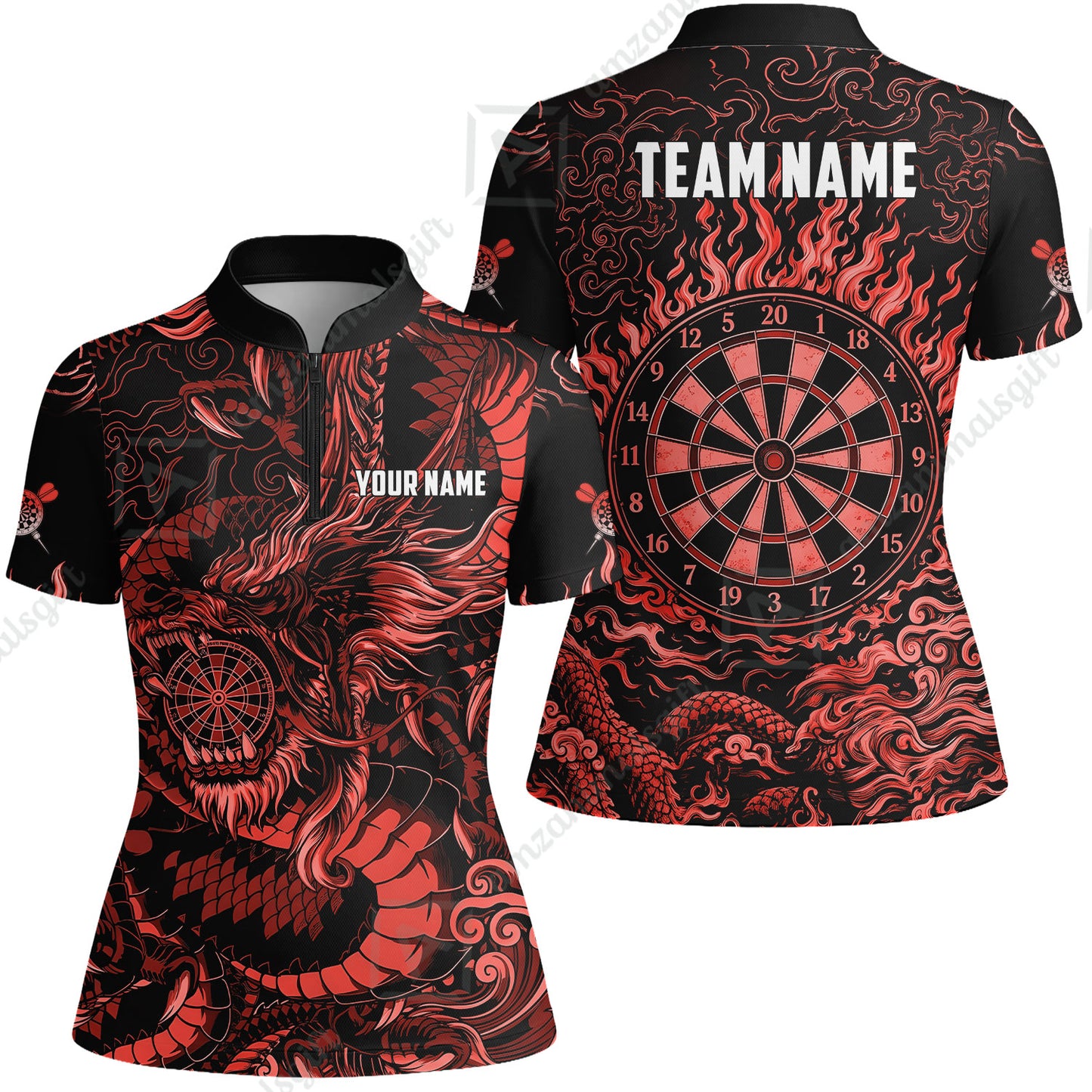 Custom Darts Jersey Polo Shirt, Dragon's Bullseye Darts, Custom Dart Jersey Team Shirt For Players With Name & Team Name