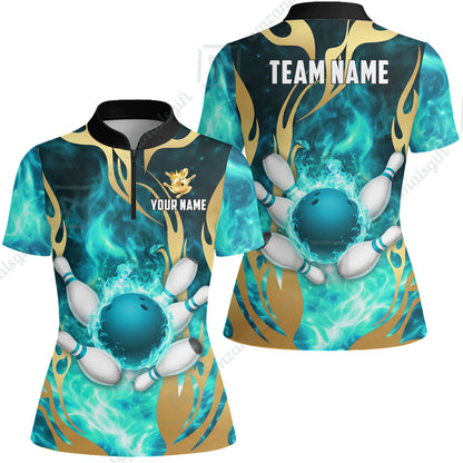 Custom Bowling Jersey Polo Shirt, Abyssal Fire & Golden Flames, Custom Bowling Jersey Team Shirt For Players With Name & Team Name