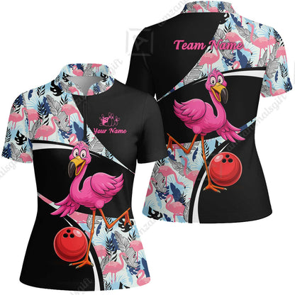 Custom Funny Cartoon Flamingo Bowling Jersey Polo Shirt, Custom Funny Cartoon Flamingo Bowling Jersey Team Shirt For Players With Name & Team Name