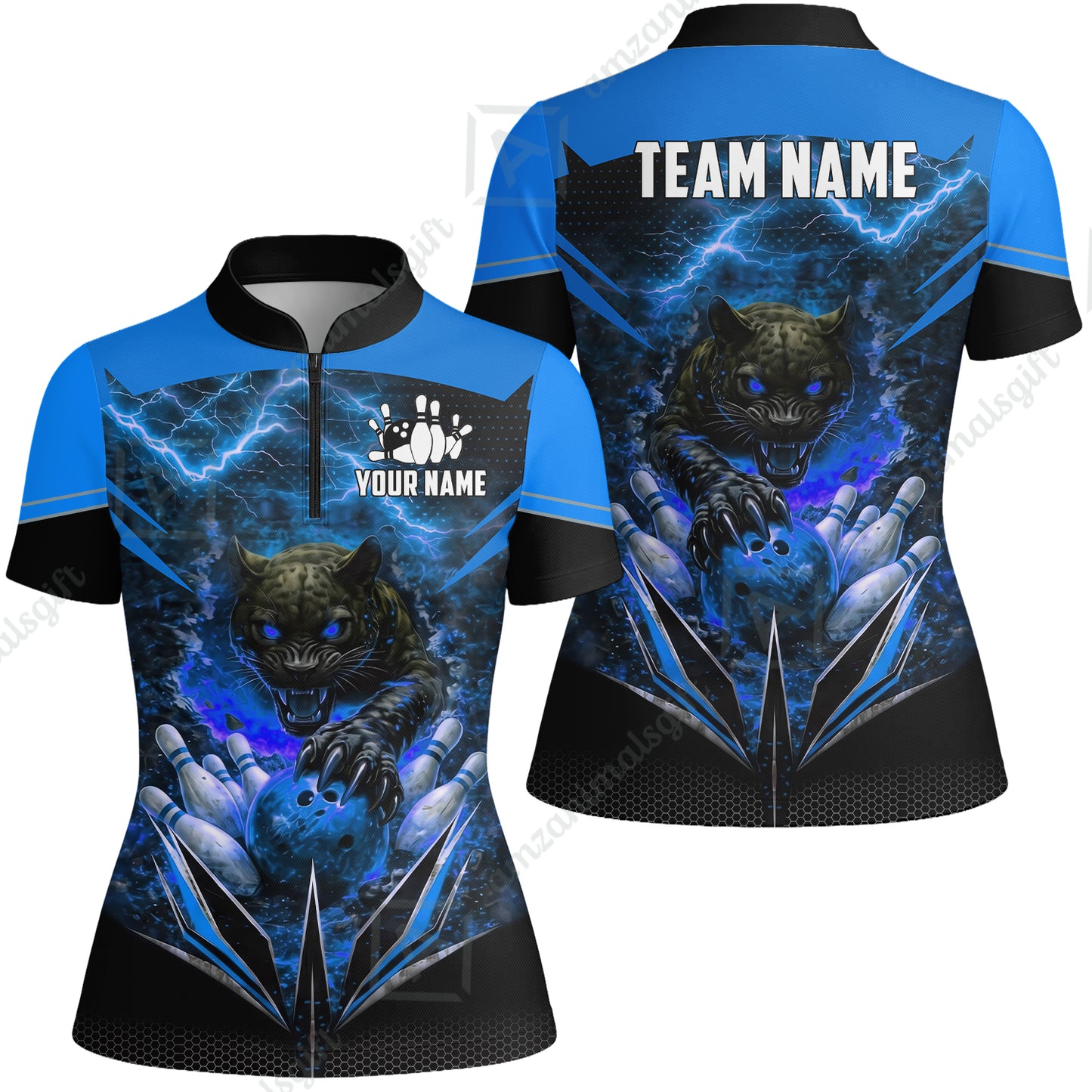 Custom Bowling Jersey Polo Shirt, Electric Panther Bowling, Personalized Name & Team Name